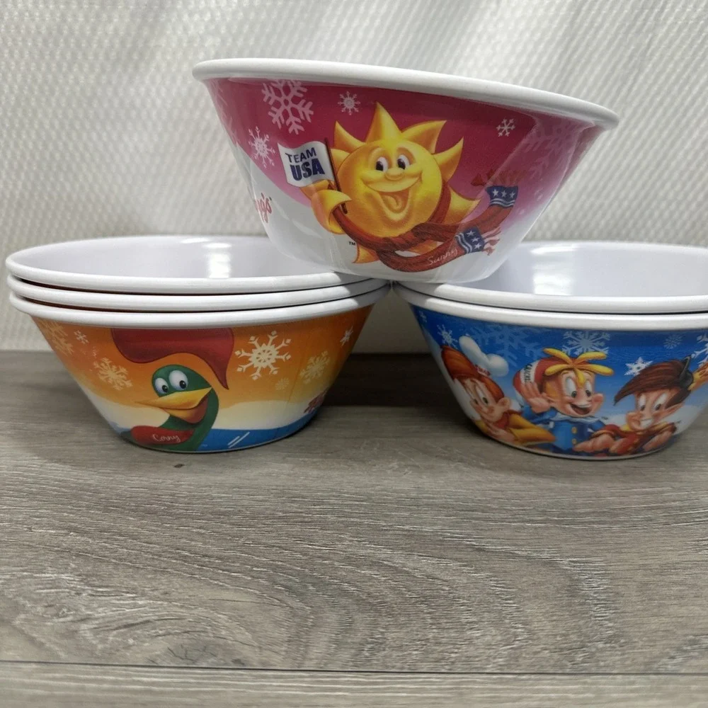 2014 Olympic Collector Cereal Kellogg Bowls 6 Rice Krispies Raisin Bran Corn Fla